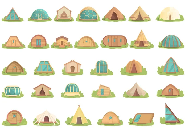 Glamping Symbole Setzen Cartoon Vektor Abenteuer Zelt Architektur Camping — Stockvektor