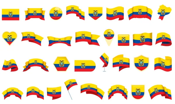 Ikony Ekwadoru Ustawiają Wektor Kreskówki Flaga Wakacyjna Państwo Miasta — Wektor stockowy