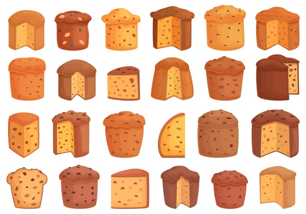 Panettone Pictogrammen Ingesteld Cartoon Vector Brood Bakken Voedselgranen — Stockvector