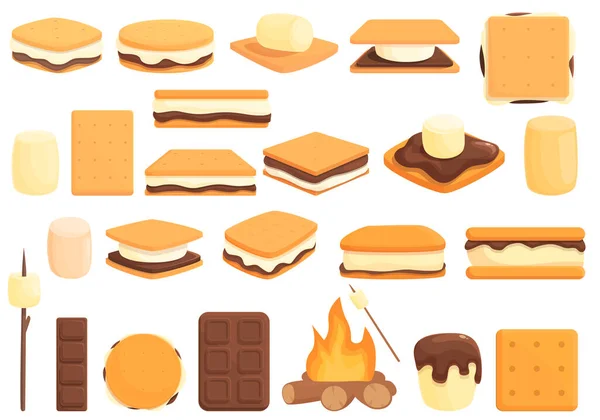 Smore图标设置卡通向量 美国面包店 巧克力营 — 图库矢量图片