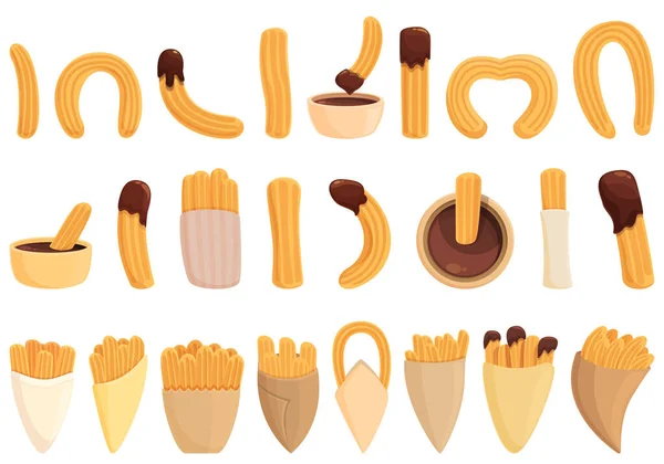 Іконки Чурроса Встановлюють Вектор Карикатур Мексиканський Шоколад Харчова Їжа — стоковий вектор