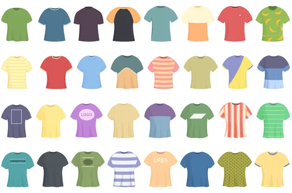 Ícones Shirt Conjunto Vetor Desenhos Animados Modelo Roupa Frente Design — Vetor de Stock