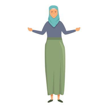 Arap moda ikonu çizgi film vektörü. Müslüman tesettürü. Suudi kıyafetleri.