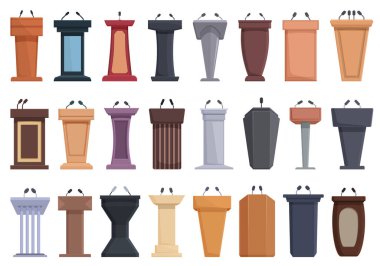 Tribune icons set cartoon vector. Wooden podium. Stage pulpit clipart