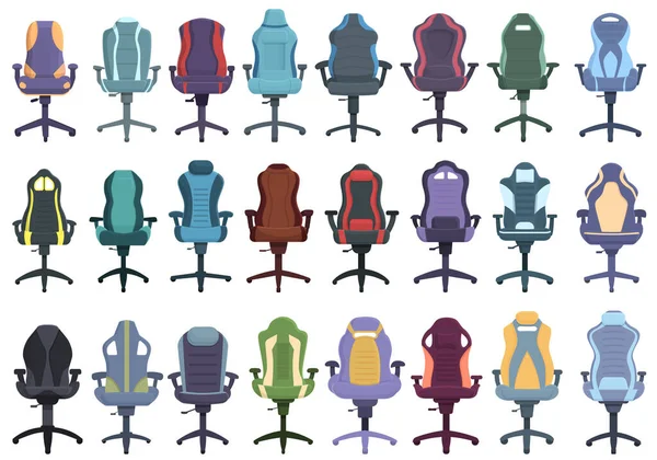 Jogos Cadeira Ícones Definir Vetor Desenhos Animados Equipamento Jogo Conforto — Vetor de Stock