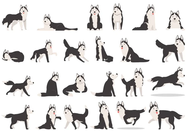 Husky Pictogrammen Ingesteld Cartoon Vector Hondenoren Alaska Dier — Stockvector