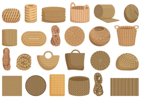 Jute Icons Set Cartoon Vector Canvas Hessian Stith Mat — Stock Vector