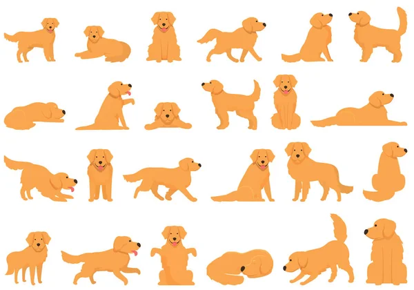 Golden Retriever Pictogrammen Ingesteld Cartoon Vector Hondenlabrador Zitten — Stockvector