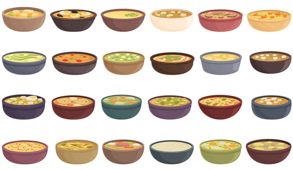 Вуличні Іконки Супу Встановили Мультиплікаційний Вектор Кафе Готує Апетиторська Кухня — стоковий вектор