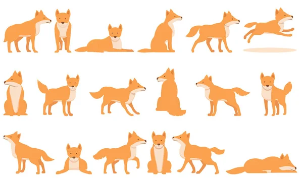 Wild Hond Dingo Pictogrammen Ingesteld Cartoon Vector Amerikaanse Pup Ras — Stockvector
