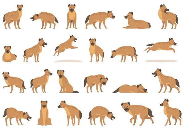 Hyena图标设置卡通向量 野生动物 食肉动物哺乳动物 — 图库矢量图片