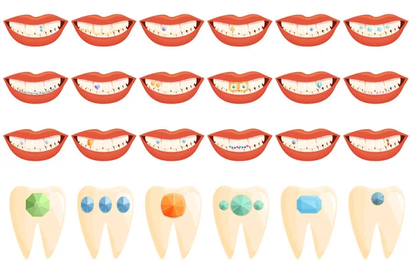 Зубні Дорогоцінні Значки Встановлюють Мультиплікаційний Вектор Стоматологічна Допомога Коштовні Ліки — стоковий вектор