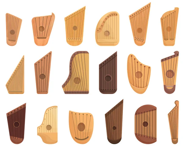 Kantele Icons Set Cartoon Vector Music Acoustic Chord Equipment — Stock Vector