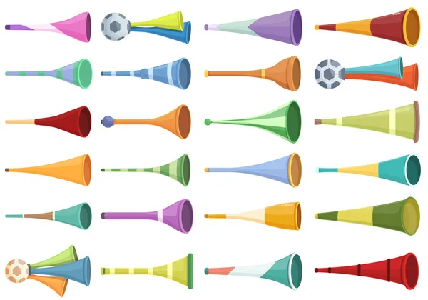 Vuvuzelaアイコンは漫画ベクトルを設定します 南アフリカだ サッカーホーン — ストックベクタ