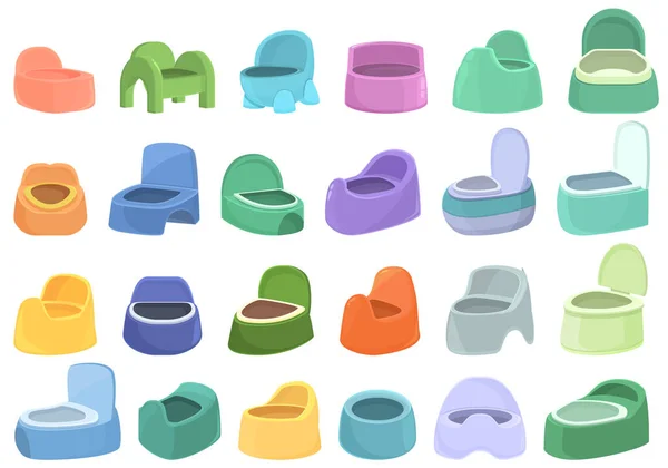 Enfants Icônes Pot Mis Vecteur Dessin Animé Toilettes Bébé Pot — Image vectorielle