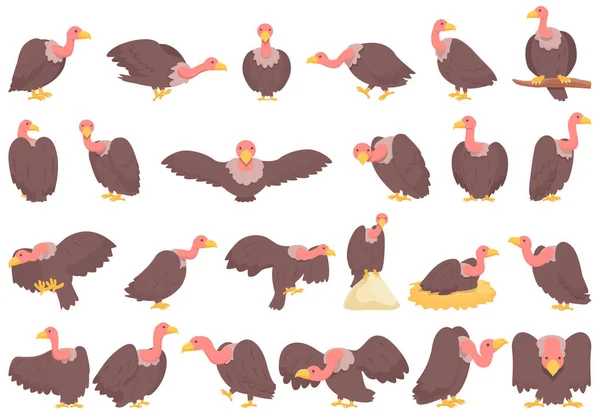 Vulture Pictogrammen Ingesteld Cartoon Vector Dierlijke Vogel Afrika Prooi — Stockvector