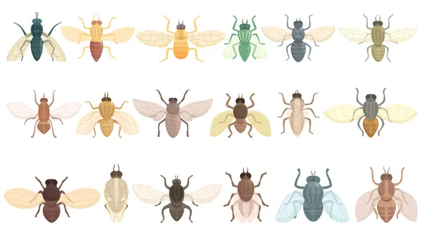 Tse Ikony Mouchy Nastavit Kreslený Vektor Nebezpečná Nemoc Hmyzí Moucha — Stockový vektor
