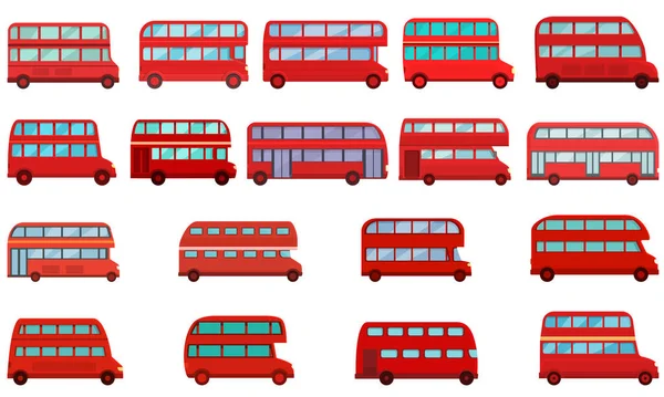 Ícones Ônibus Londres Conjunto Vetor Desenhos Animados Duplo Decker Transporte — Vetor de Stock