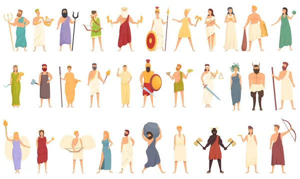 Los Iconos Mitología Griega Establecen Vector Dibujos Animados Dios Romano — Vector de stock