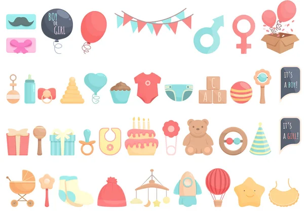 stock vector Gender party icons set cartoon vector. Reveal baby. Girl sleep