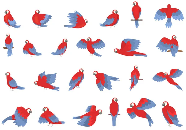 Ícones Arara Conjunto Vetor Desenhos Animados Papagaio Voador Aves Tropicais —  Vetores de Stock