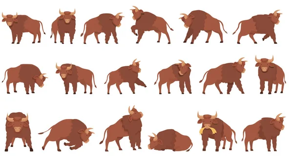 Ícones Buffalo Conjunto Vetor Desenhos Animados Cabeça Animal Bisonte Americano —  Vetores de Stock