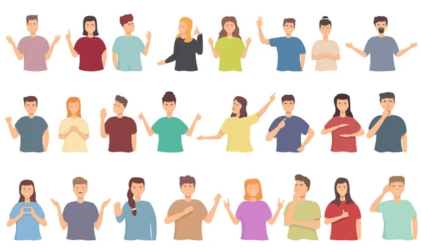 People Talking Hand Gesture Icons Set Cartoon Vector People Say — Stock Vector