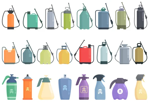 Pesticide Sprayer Icons Set Cartoon Vector Pressure Garden Lawn Tank — Stock Vector
