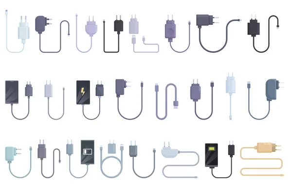 Die Symbole Des Handy Ladegeräts Bestimmen Den Cartoon Vektor Kabel — Stockvektor