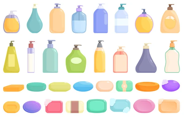 Soap Icons Set Cartoon Vector Spa Health Natural Cosmetic — Stock Vector