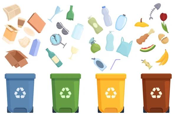 Symbole Zur Mülltrennung Setzen Cartoon Vektor Mülltrennung Ökologie Sortieren — Stockvektor