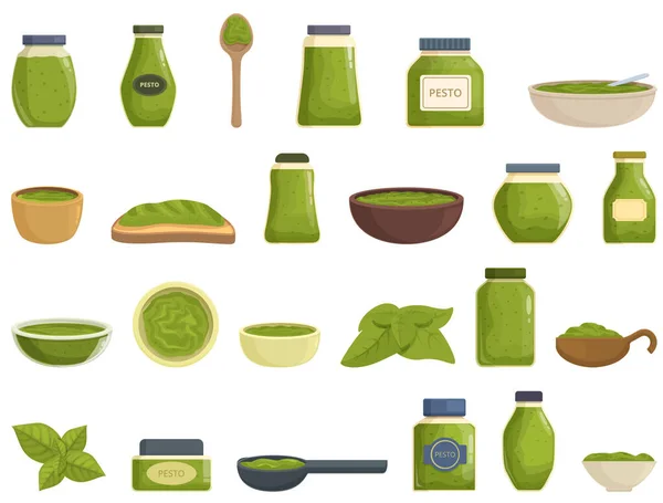 Pesto Symbole Setzen Cartoon Vektor Saucenessen Küchenglas — Stockvektor