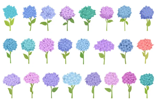 Hydrangea Icons Set Cartoon Vector Flower Summer Spring Love — Stock Vector