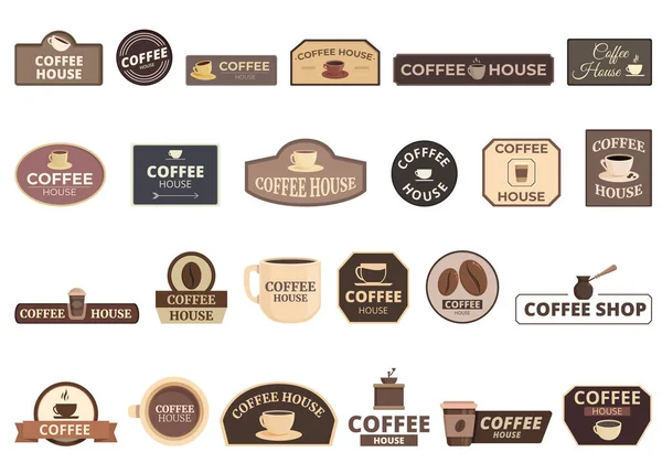 Coffee House Signboard Icons Set Cartoon Vector Cafe Shop Street — Stock Vector