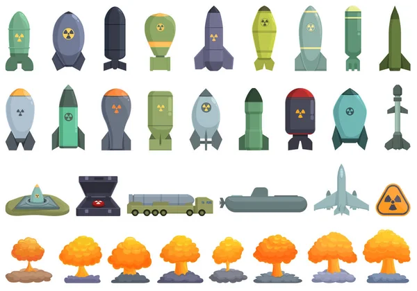 Icone Delle Armi Nucleari Impostano Vettore Dei Cartoni Animati Nave — Vettoriale Stock