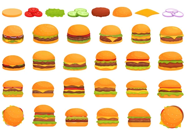 stock vector Hamburger icons set cartoon vector. Burger food. Bread triple