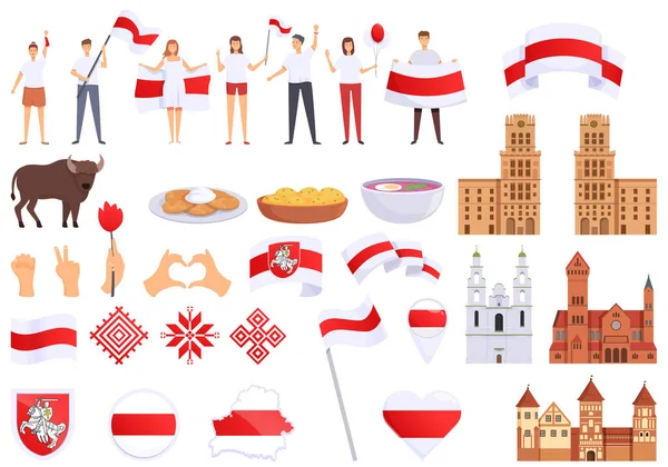 Belarus Icons Set Cartoon Vector Minsk Architecture Flag Country — Stock Vector
