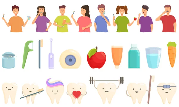 Ikony Pediatrické Stomatologie Nastavují Kreslený Vektor Implantované Zuby Lékařský Zub — Stockový vektor