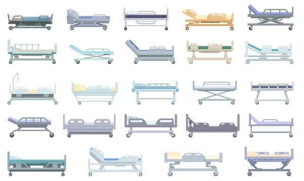 Hospital Bed Icons Set Cartoon Vector Patient Mattress Medical Equipment — Stock Vector