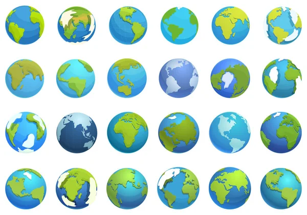 Globe Ikonok Beállítva Rajzfilm Vektor Föld Térkép Bolygóvilág — Stock Vector