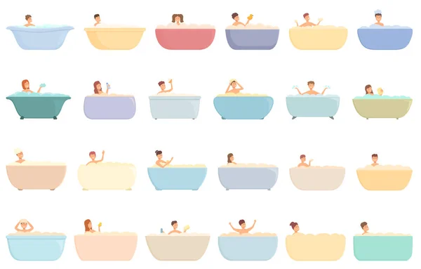 Bathing Baby Icons Set Cartoon Vector Newborn Infant Bath Baby — Stock Vector
