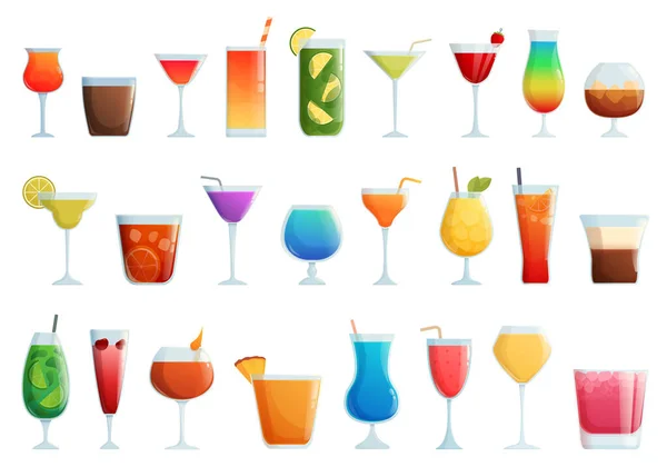 Alcoholische Cocktail Iconen Ingesteld Cartoon Vector Eten Drinken Zomerwijn — Stockvector