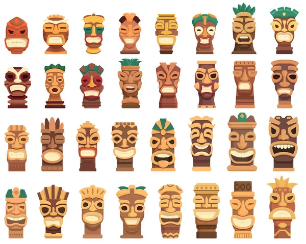 Totem Symbole Setzen Cartoon Vektor Steinaltar Aztekisches Idol — Stockvektor