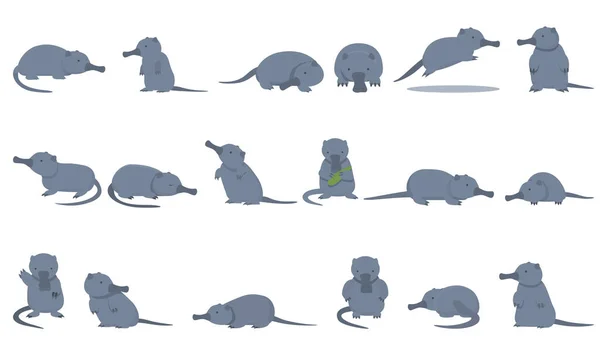 Icônes Desman Définir Vecteur Dessin Animé Animal Bête Capybara Fourrure — Image vectorielle