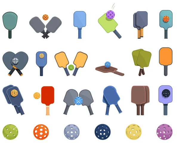 Pickleball Symbole Setzen Cartoon Vektor Spielmann Sportschläger — Stockvektor