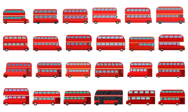 English Bus Icons Set Cartoon Vector London Stop British Station — Stock Vector