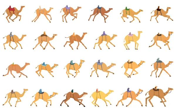 Camel Racing Icons Set Cartoon Vector Actividad Racial Camello Animal — Archivo Imágenes Vectoriales