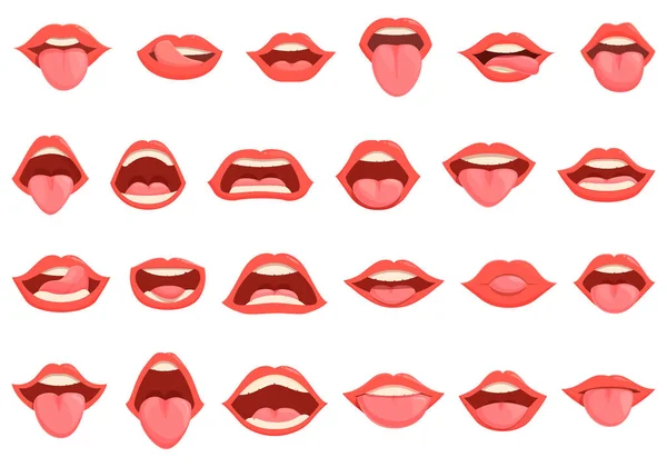 Εικονίδια Γλώσσας Θέτουν Διάνυσμα Κινουμένων Σχεδίων Στόμα Χείλος Σέξι Γλώσσα — Διανυσματικό Αρχείο