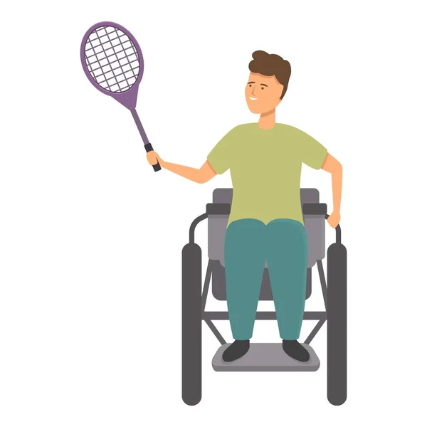 Wheelchair Boy Play Badminton Icon Cartoon Vector Sport Training Disabled — Stock Vector