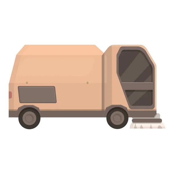 Vecteur Dessin Animé Icône Balayeuse Latérale Camion Routier Machine Nettoyage — Image vectorielle